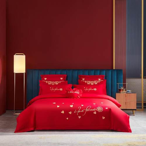 婚庆刺绣四件套大红喜被床上用品结婚婚床新婚床品婚礼被套六件套