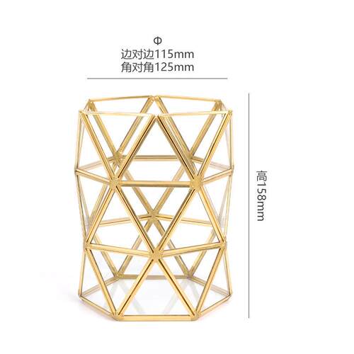ins金色桌面化妆刷插花花瓶收纳筒创意家居收纳整理摆件几何玻璃