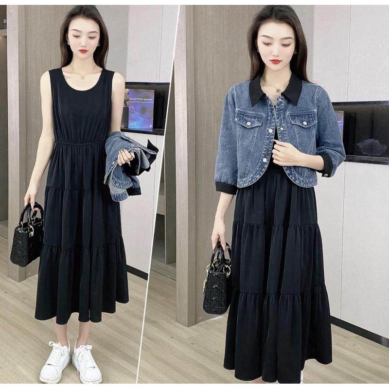 2025春秋季新款时尚牛仔女收腰显瘦子遮肉两件套装,女装/女士精品,连衣裙,淘宝优惠券,粉丝福利购,淘宝优惠卷