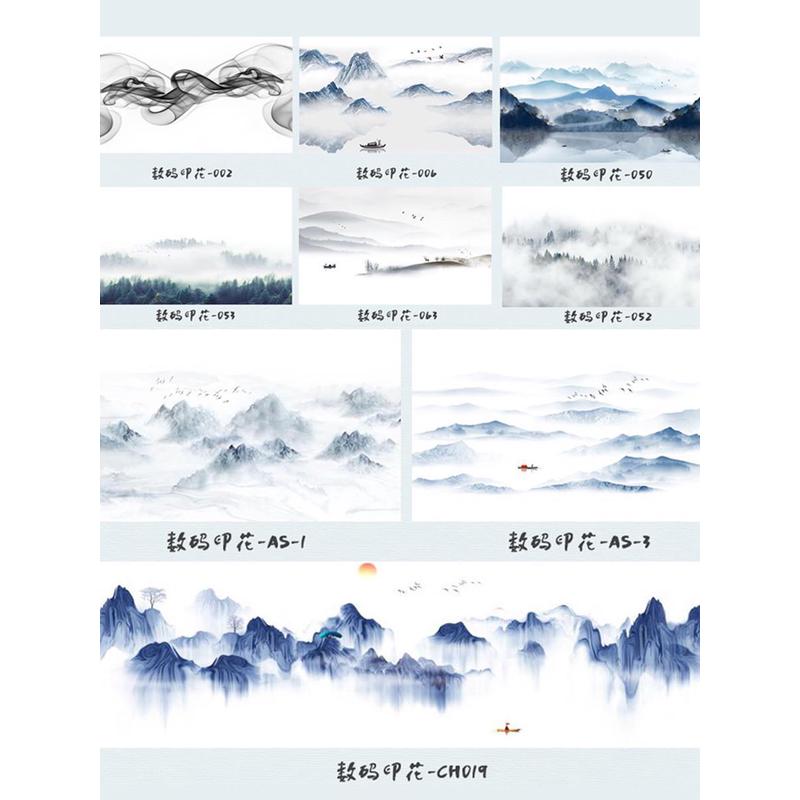 热销btv4新中式水墨风窗帘纱免打孔安装白纱山水茶室卧室客厅阳台