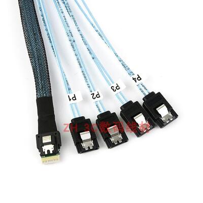 全新Slim SAS 4.0 SFF-8654转4 SATA3 7P磁盘阵列硬盘数据连接线