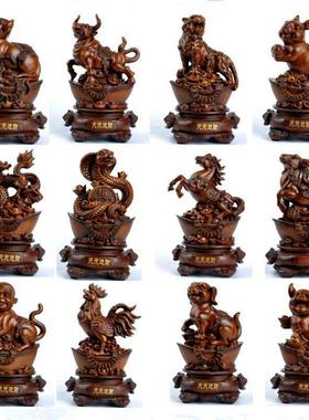 12十二生肖手工摆件木雕鼠牛虎龙蛇马羊猴鸡狗猪全套树脂工艺品