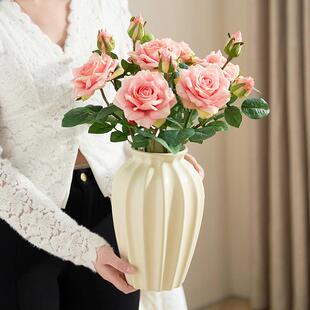 矮胖型陶瓷花瓶白色简约现代家居客厅餐桌电视柜干花插花摆件复古