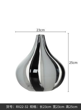 best 家居 黑白水墨高档大肚小口玻璃花器 west软装饰品客厅花瓶