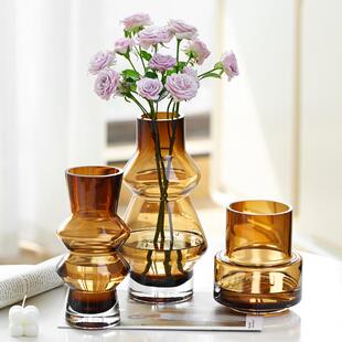 复古轻奢玻璃花瓶小众高级感客厅新中式插花摆件轻奢艺术装饰家居
