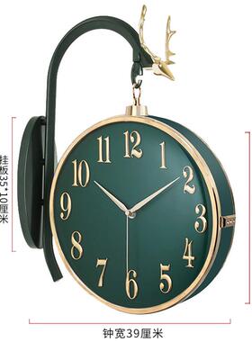 33n欧式双面挂钟装饰孔雀吊钟客厅玄关壁钟静音石英钟两面时钟