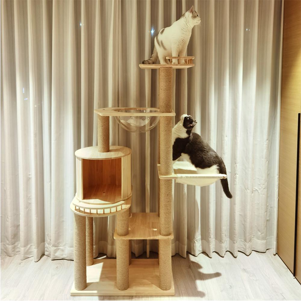 伊萌猫树猫窝一体大型猫玩具四季多功能太空舱吊床实木猫爬架