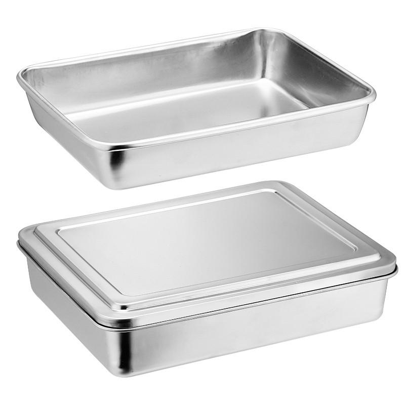 不锈钢方盒加厚平底长方形带盖提拉米苏盒子糕点盘器皿熟食托盘子