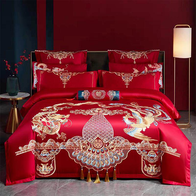 140支婚庆四件套大红刺绣龙凤加厚全棉新结婚房喜被纯棉床上用品,床上用品,婚庆床品套件,淘宝优惠券,粉丝福利购,淘宝优惠卷