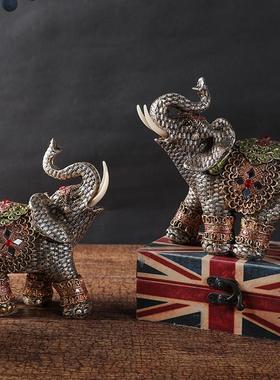 欧式树脂客厅家居装饰玄关工艺品酒柜隔板摆设复古象摆件新房礼品