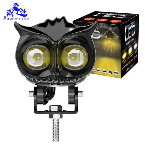 摩托猫头鹰射灯黄白双光切线铺路LED前大灯远近光电动车改装雾灯