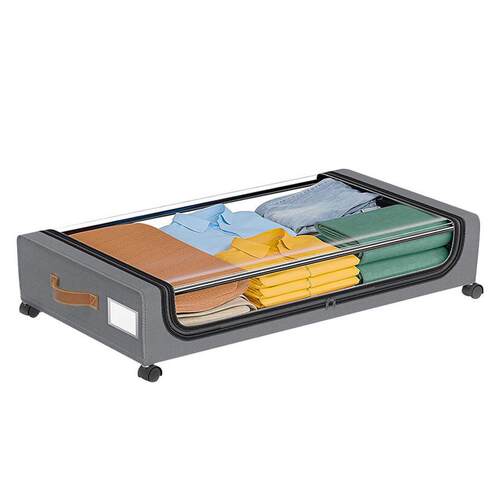 大号床底收纳箱带轮子床下布艺防尘带盖储物整理铁艺滑轮收纳箱