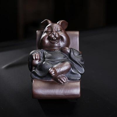 热销茶宠摆件精品陶瓷创意可养摇摇兔生肖茶盘装饰品茶道配件茶台