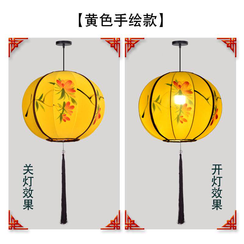 新款吊灯布艺圆形火锅店酒店茶楼开业特色手工绘画古典红灯笼