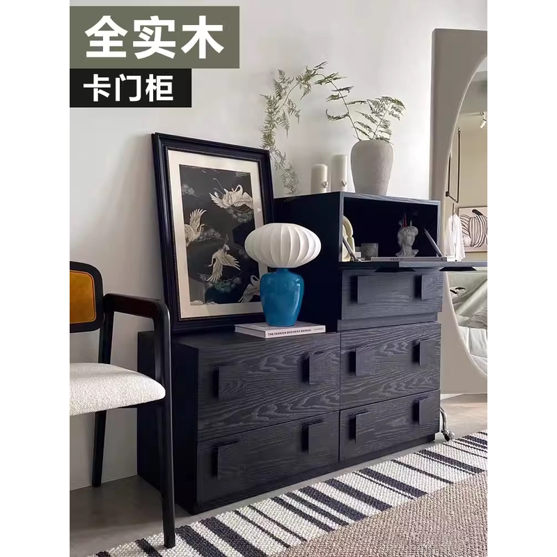 北欧实木电视柜小户型现代简约储物柜中古客厅卡门柜组合斗柜落地