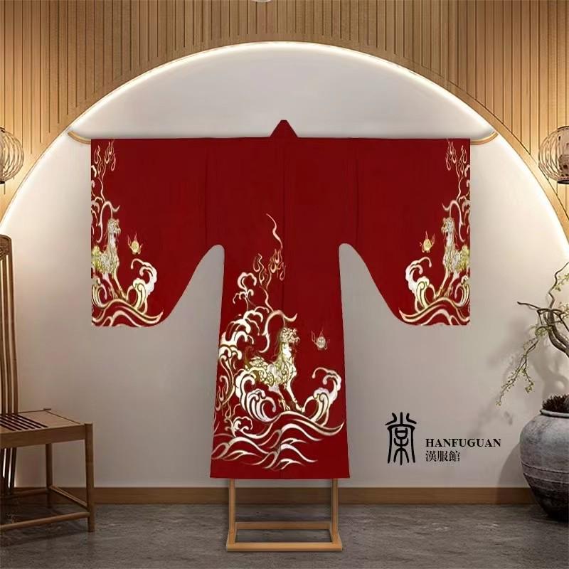 中式汉服展示架和服衣帽落地架禅意衣纹挂衣架唐装仿古T字架铁