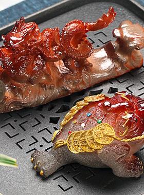 4u8k变色茶宠摆件茶台蟾蜍牛可养宠物金蟾茶盘茶具饰品茶道配