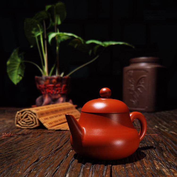 潮州朱泥壶章氏手拉壶迷你功夫小茶壶仿古梨形壶龙蛋壶可断水密
