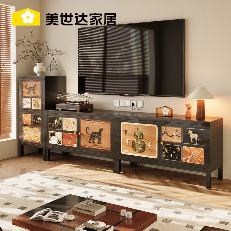 美世达中古电视柜客厅2025新款落地家用收纳储物柜一体组合小户型