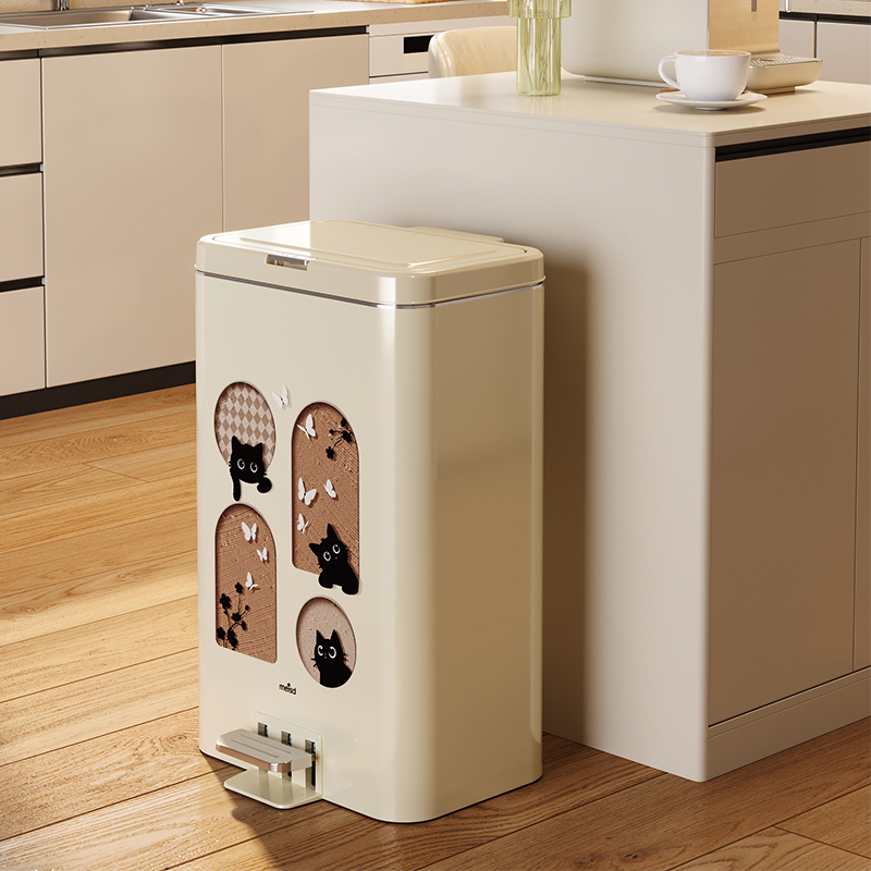 美世达脚踏式垃圾桶家用客厅轻奢高档中古风大容量高颜值2025新款