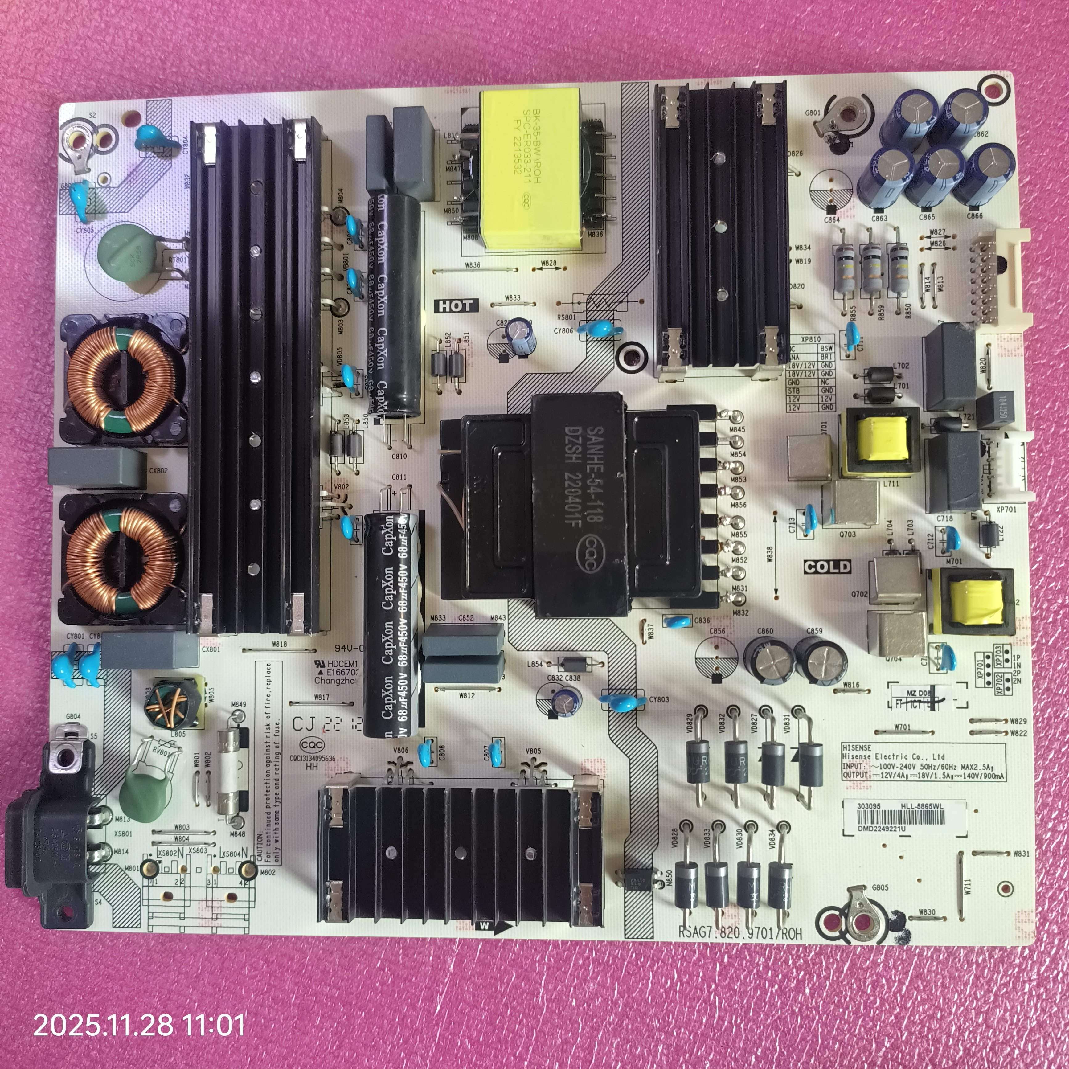 海信75E3F/70E3D-PRO电源板RSAG7.820.9701 HLL-5865WL测好