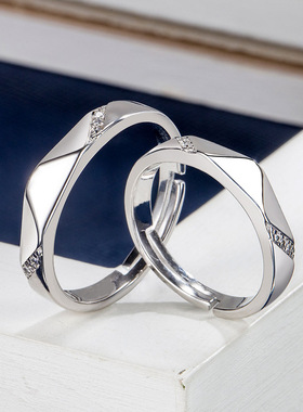 韩版跨境开口情侣对戒异地恋礼物简约菱形面指环网红棱爱情侣戒指