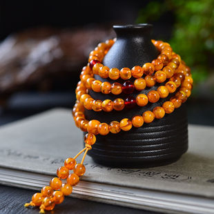 老花蜡蜜蜡手串108颗6mm佩戴项链老蜜蜡琥珀饰品手链男款女款