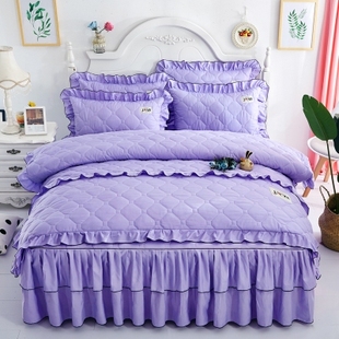 韩版 全夹棉加厚床裙纯棉四件套保暖床罩加棉床单被套婚庆床上用品