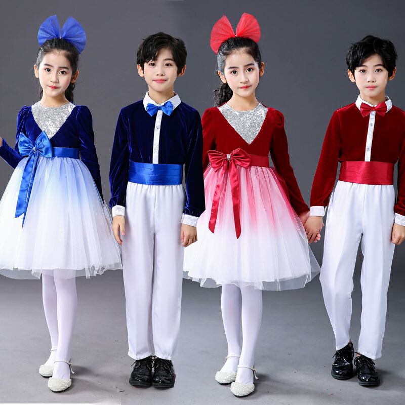 元旦儿童节男女演出服大合唱团诗歌朗诵表演服小学生公主裙舞蹈服