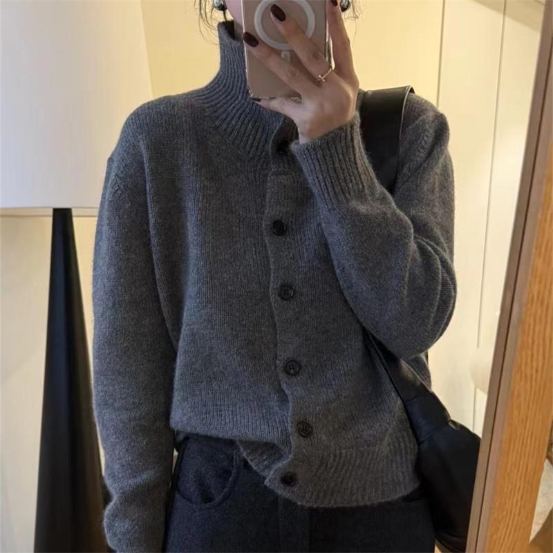 复古高领羊绒针织开衫