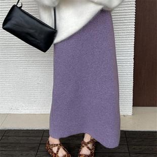 韩系高级感松紧高腰羊绒蜜熊半身裙女2025冬时尚 百搭显瘦一步裙子