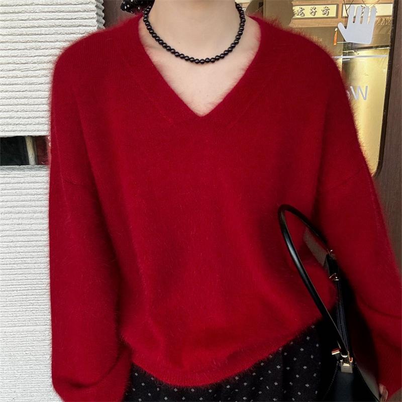 v领秋冬新款软糯针织衫韩版宽松
