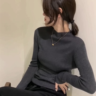 半高领纯色羊毛衫打底衫女2024秋冬修身高级感洋气百搭显瘦毛衣潮