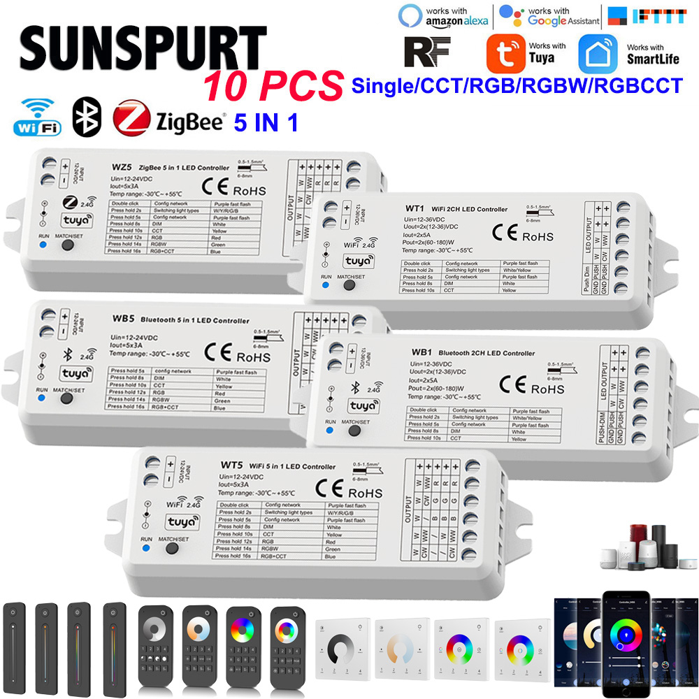 5in1Zigbee3.0涂鸦TUYA控制器RGBCW 五合一智能WIFI蓝牙LED调光器