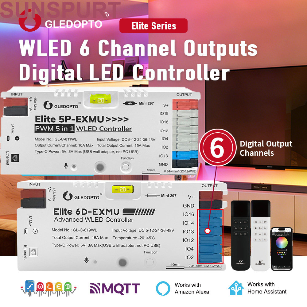 WLED ESP32幻彩6路618/620SPI控制器PWM七彩RGBCW5合1智能611/619