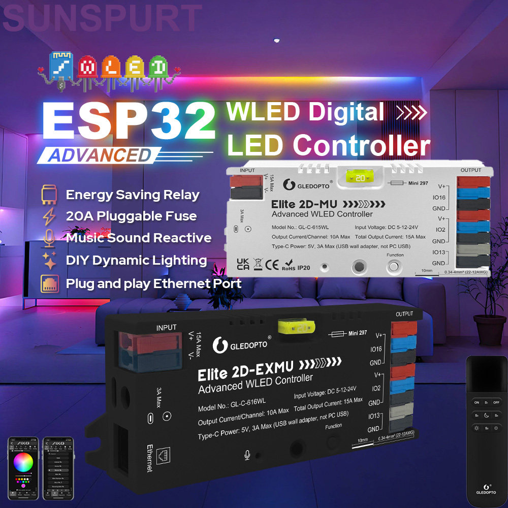 WLED ESP32涂鸦幻彩Zigbee3.0控制器WIFI幻彩RGBW3合1智能APP控制
