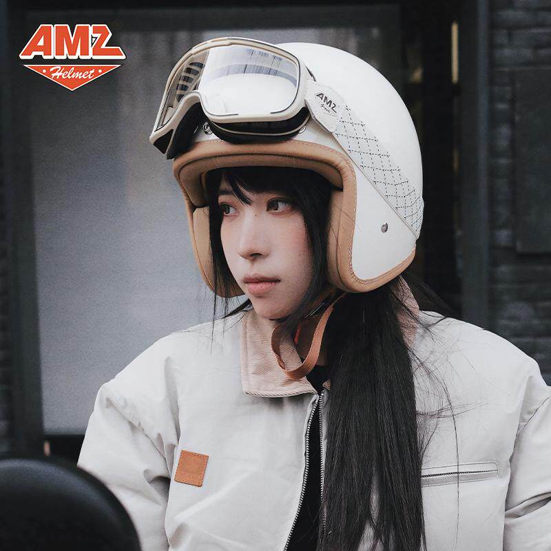 AMZ摩托车头盔男夏季轻便复古巡航半盔女机车3/4盔安全帽3c认证