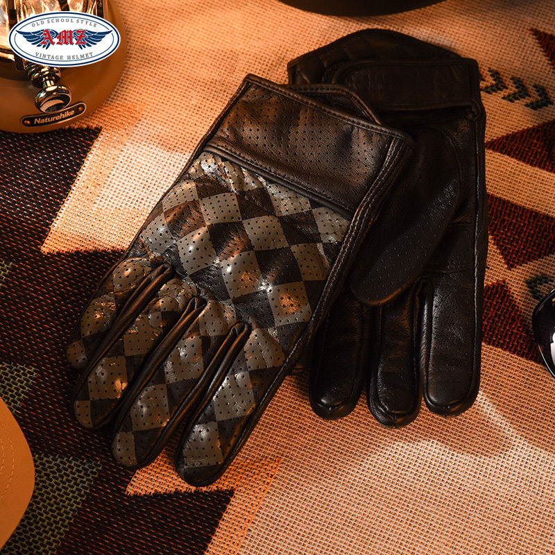 AMZ新款摩托车机车手套男女四季通用防滑耐磨透气复古触屏手套