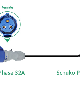 电动汽车欧美英瑞士意标插头转CEE电源母插头适配器防水连接插座