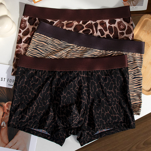 2025新款 性感个性 夏季 新款 豹纹冰丝男士 透气中腰潮流男平角裤 内裤