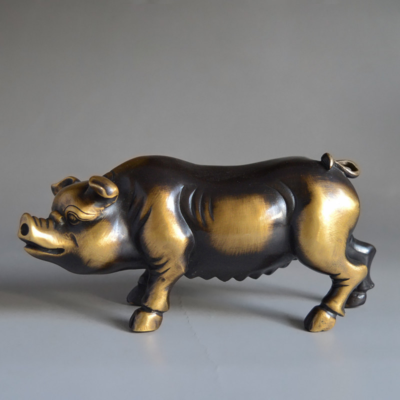 全铜办公桌摆件仿古富贵发财十二生肖猪装饰礼品客厅博物架工艺品