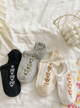 袜子女夏季新款纯棉蝴蝶结浅口可爱日系韩版ins潮低帮隐形船袜女