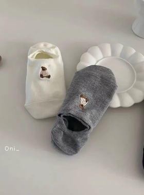 夏季防滑不掉跟船袜女ins可爱纯色小奶熊浅口隐形短袜卡通刺绣夏