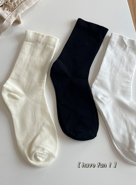 白色袜子女春秋纯棉秋冬款月子中筒袜ins潮纯色日系堆堆袜无骨袜