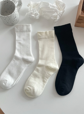 白色堆堆袜子女中筒纯棉ins潮春秋款无骨袜黑色夏季薄款月子长袜