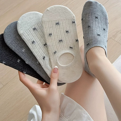 蝴蝶结袜子女船袜夏季薄款纯棉