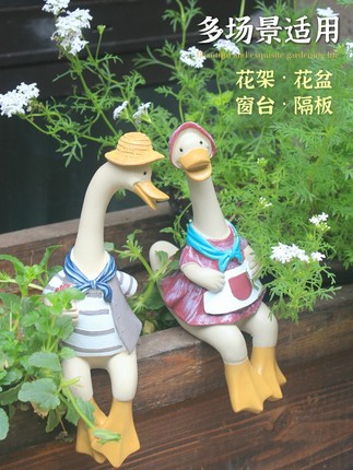 美式新款田园客厅风树脂卡通鸭子摆件庭院花园仿真动物园艺装饰品