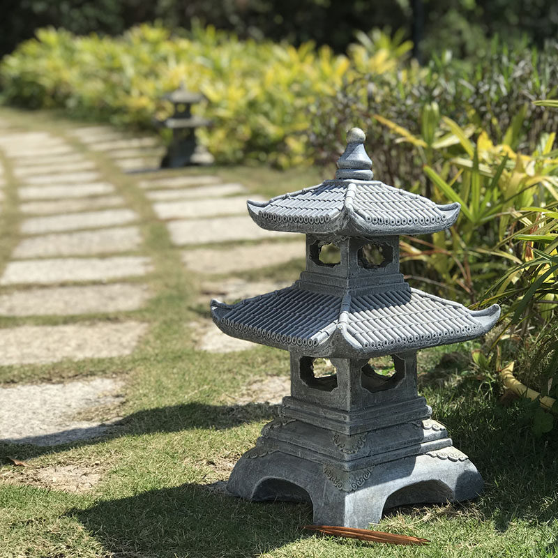 花园摆件新款建筑玻璃钢仿古寺庙四角石灯笼落地庭院园林景观雕塑