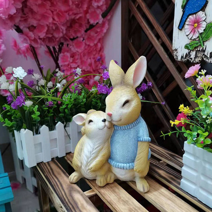 花园小摆件 庭院装饰树脂工艺品家居饰品可爱动物兔子桌面摆件
