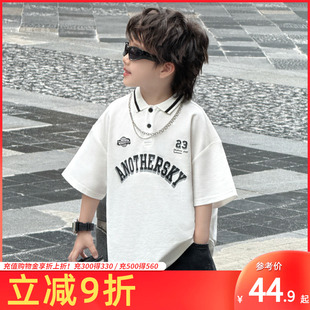 休闲时尚 童装 儿童印花短袖 男童POLO衫 中大童男孩翻领上衣 2025新款